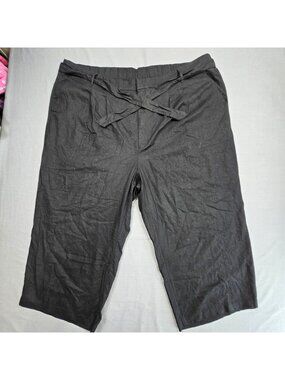 Old Navy 4X Wide Leg Black Linen Blend Pants Lightweight Elastic Waist Tie